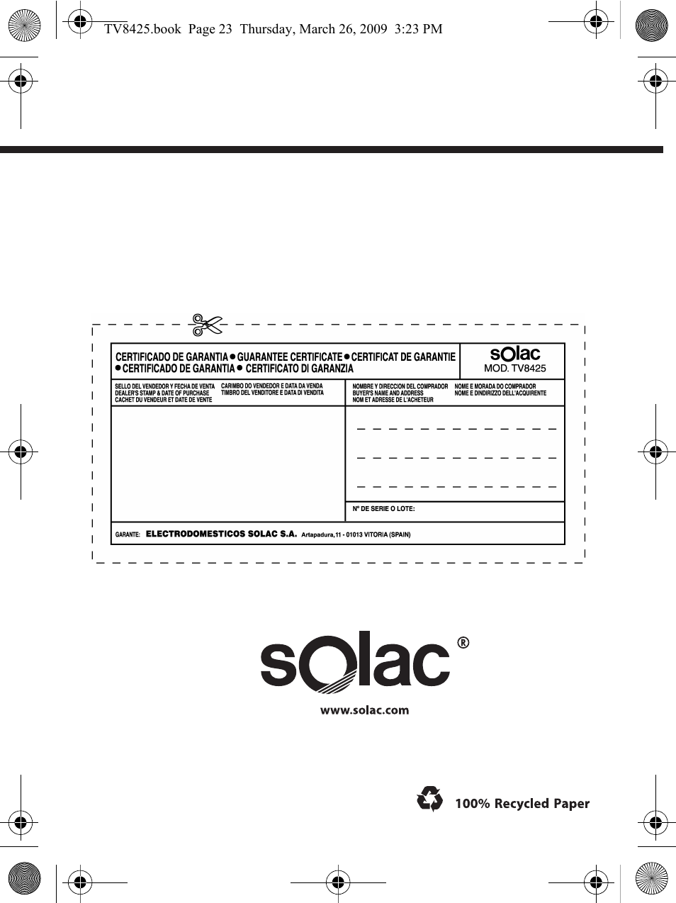 SOLAC TV8425 User Manual | Page 20 / 20