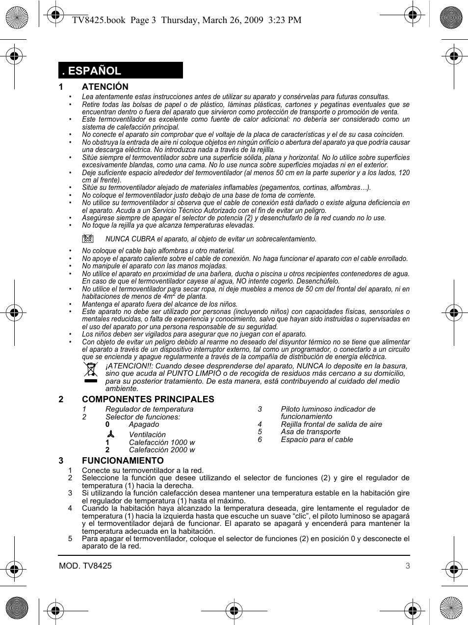 Español | SOLAC TV8425 User Manual | Page 3 / 20