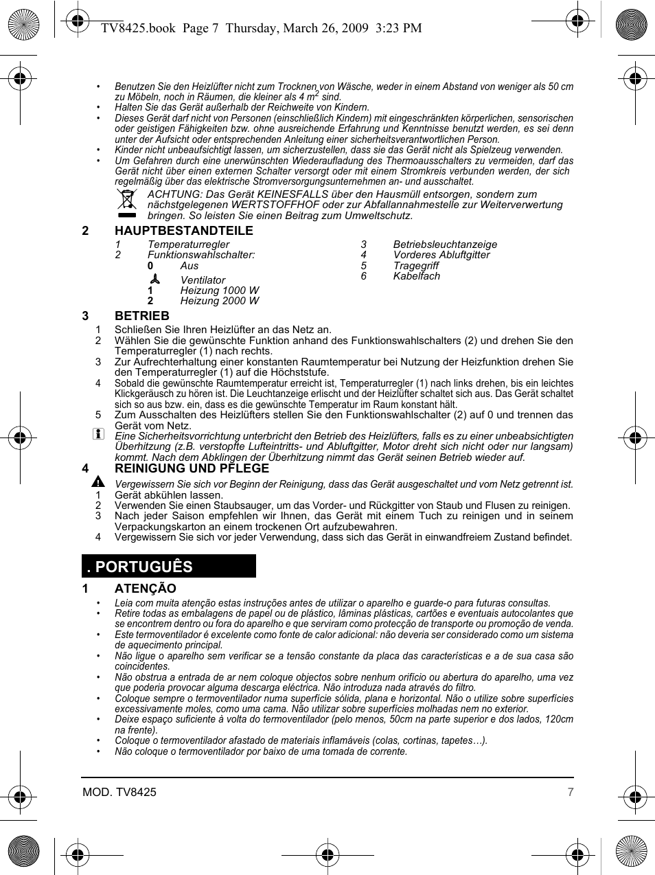 Português | SOLAC TV8425 User Manual | Page 7 / 20