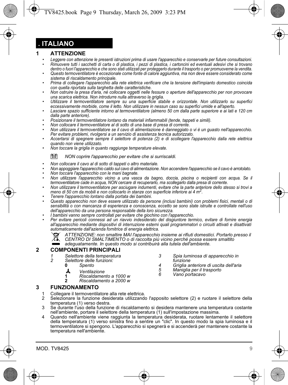 Italiano | SOLAC TV8425 User Manual | Page 9 / 20