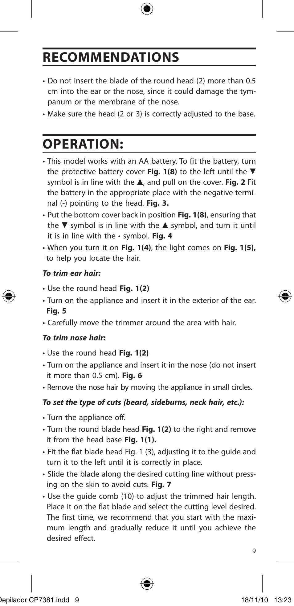 Recommendations, Operation | SOLAC CP7381 User Manual | Page 10 / 48