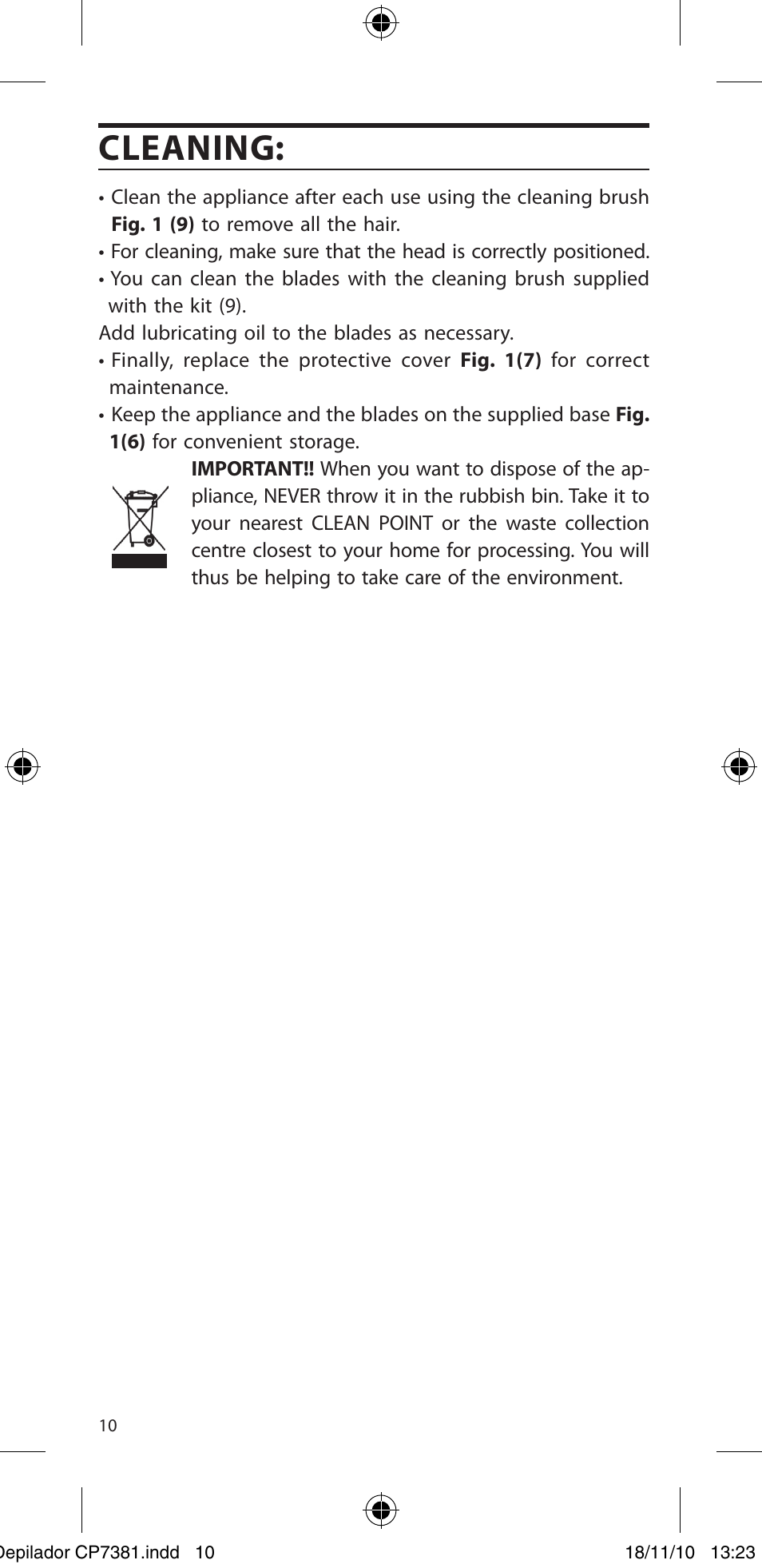 Cleaning | SOLAC CP7381 User Manual | Page 11 / 48