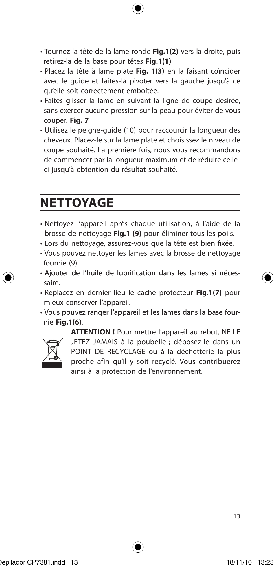 Nettoyage | SOLAC CP7381 User Manual | Page 14 / 48