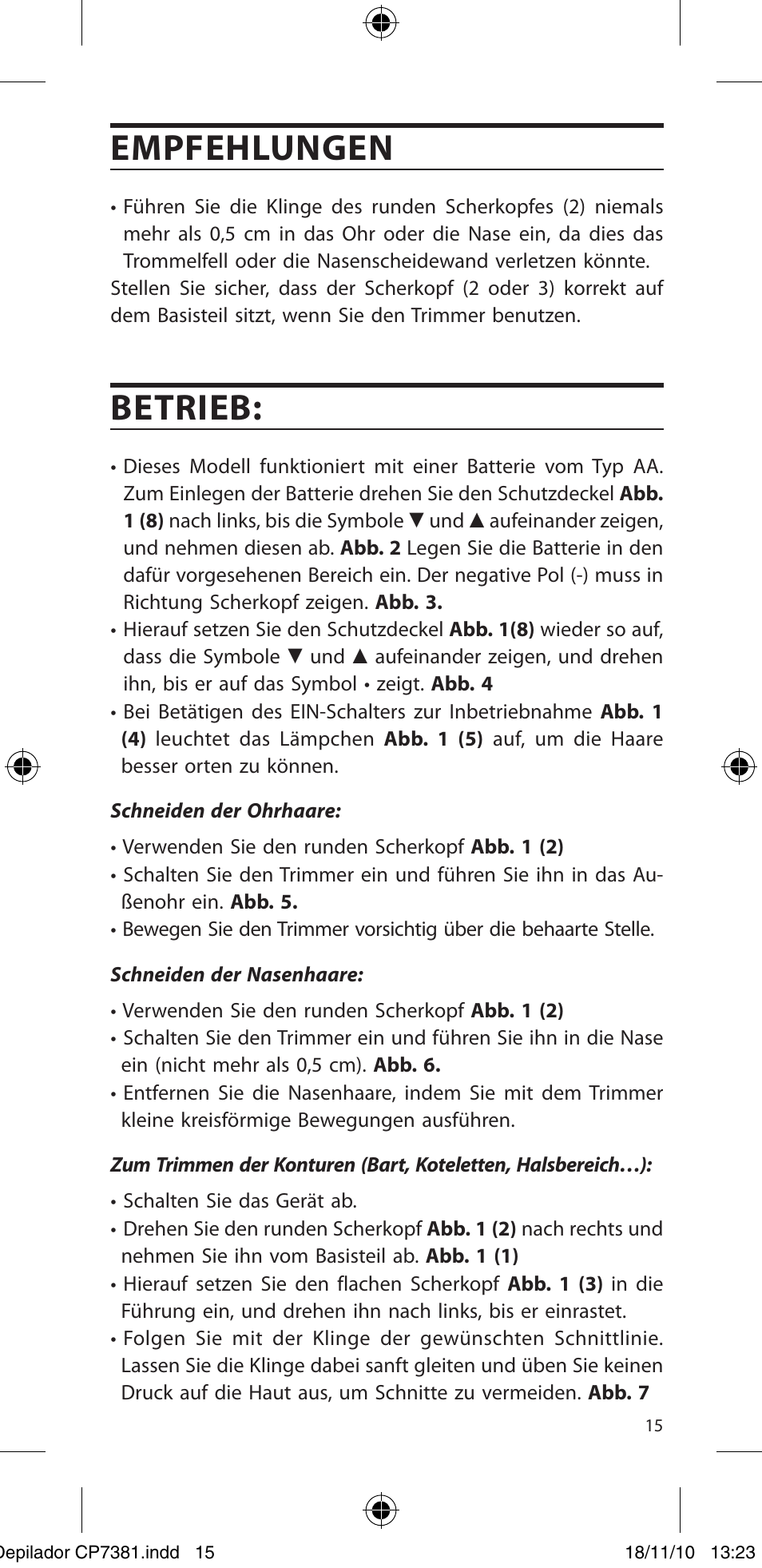 Empfehlungen, Betrieb | SOLAC CP7381 User Manual | Page 16 / 48