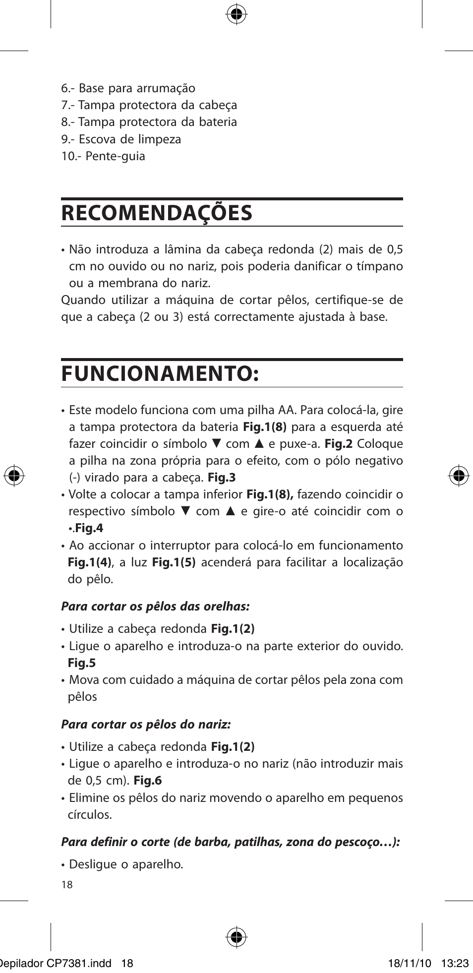 Recomendações, Funcionamento | SOLAC CP7381 User Manual | Page 19 / 48