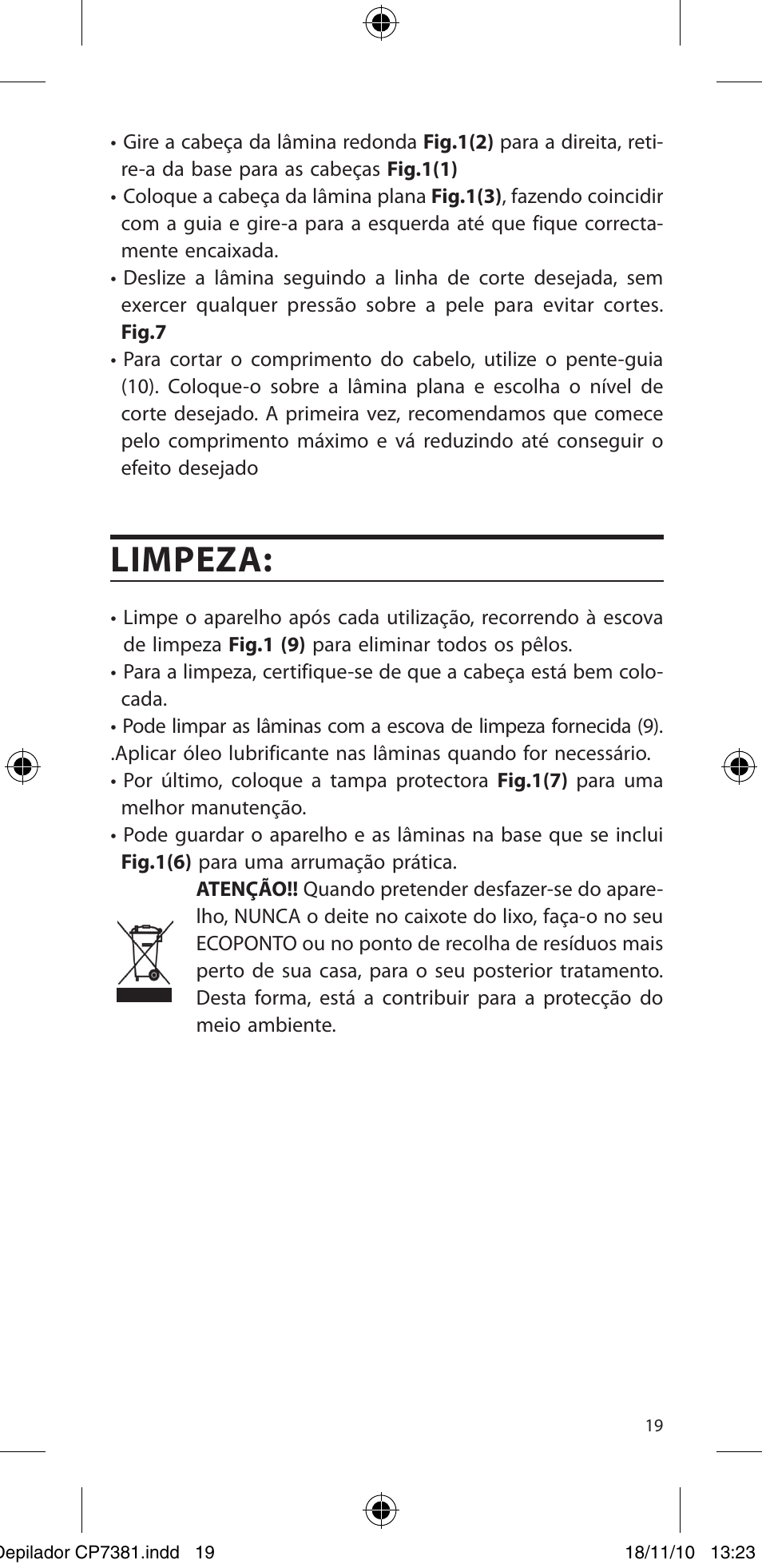 Limpeza | SOLAC CP7381 User Manual | Page 20 / 48