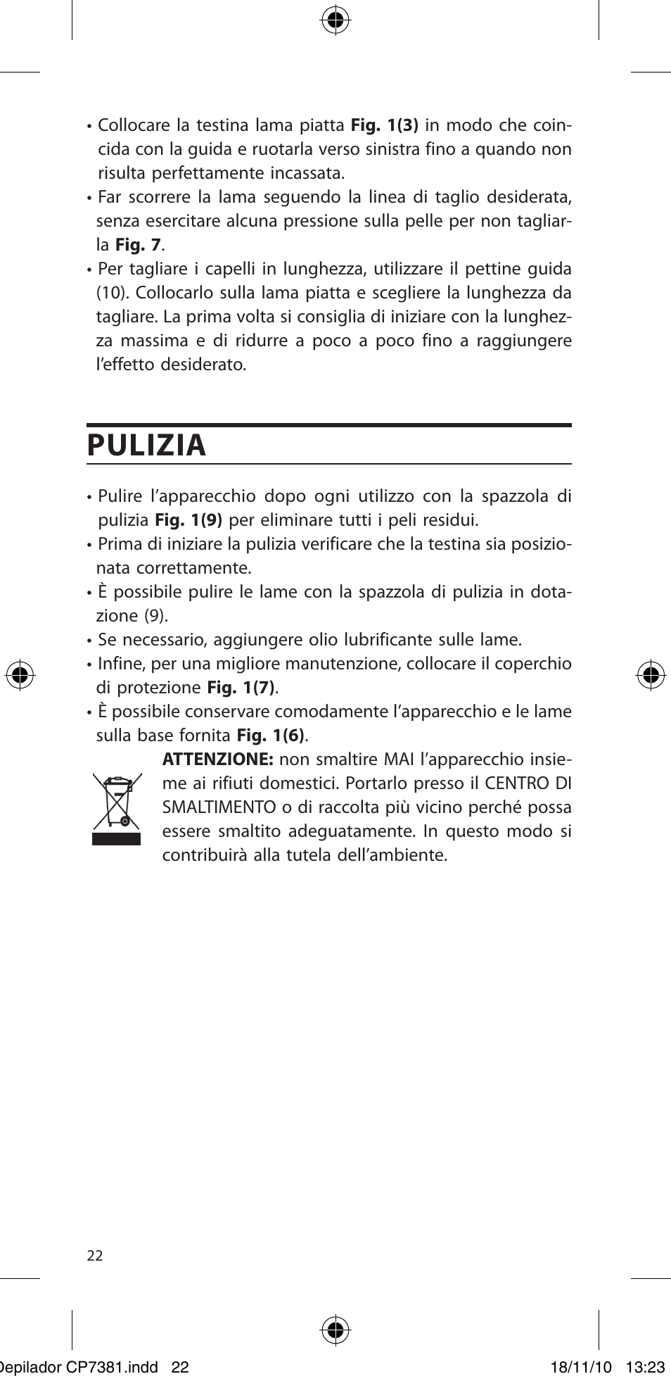 Pulizia | SOLAC CP7381 User Manual | Page 23 / 48