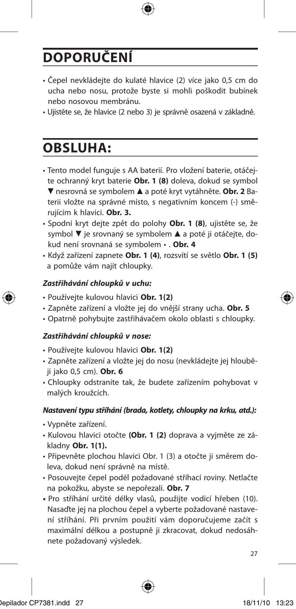 Doporučení, Obsluha | SOLAC CP7381 User Manual | Page 28 / 48