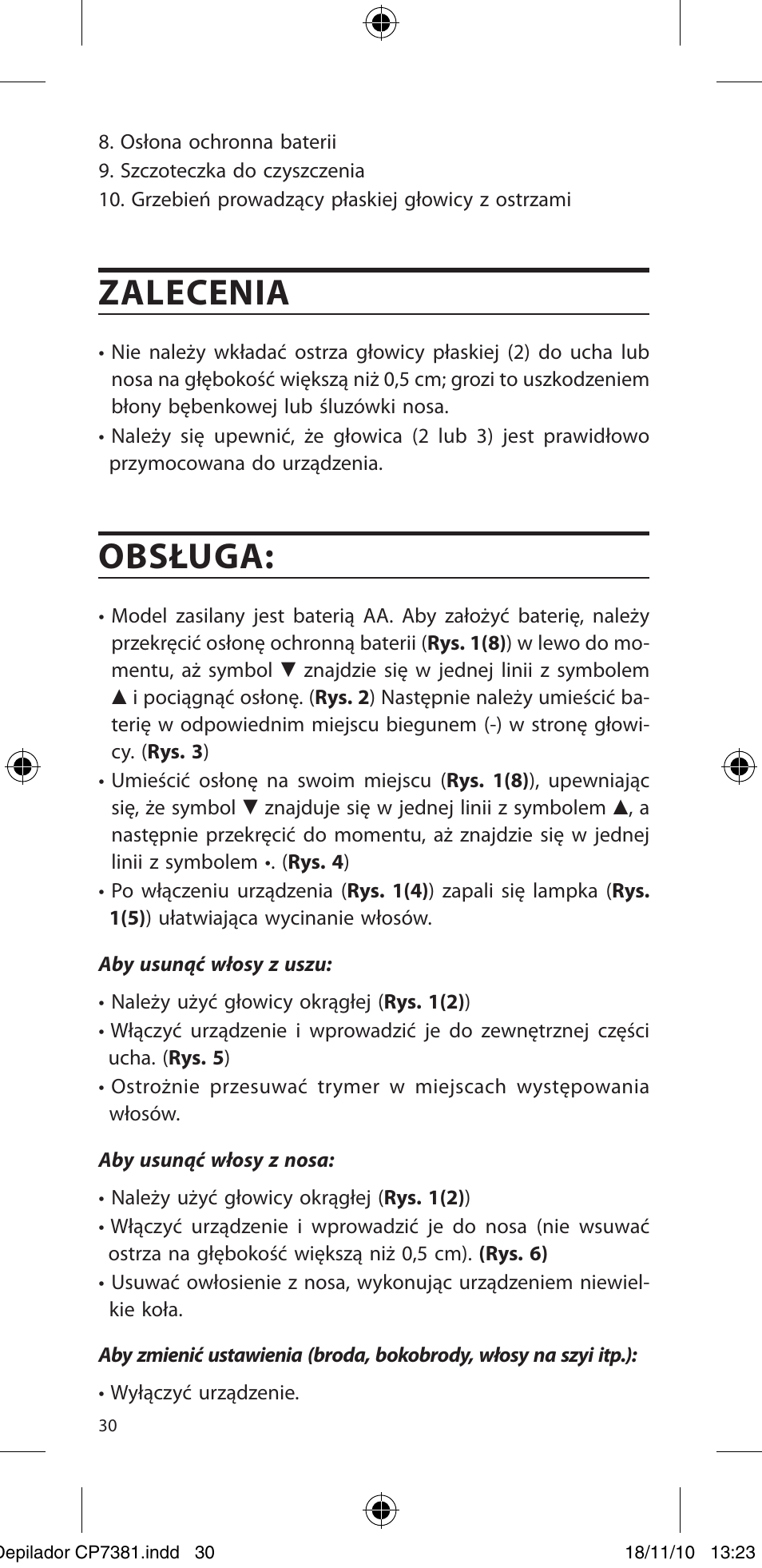 Zalecenia, Obsługa | SOLAC CP7381 User Manual | Page 31 / 48