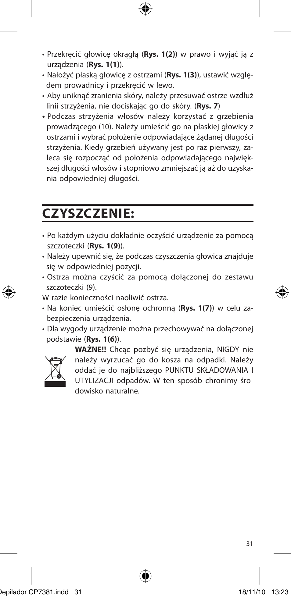 Czyszczenie | SOLAC CP7381 User Manual | Page 32 / 48