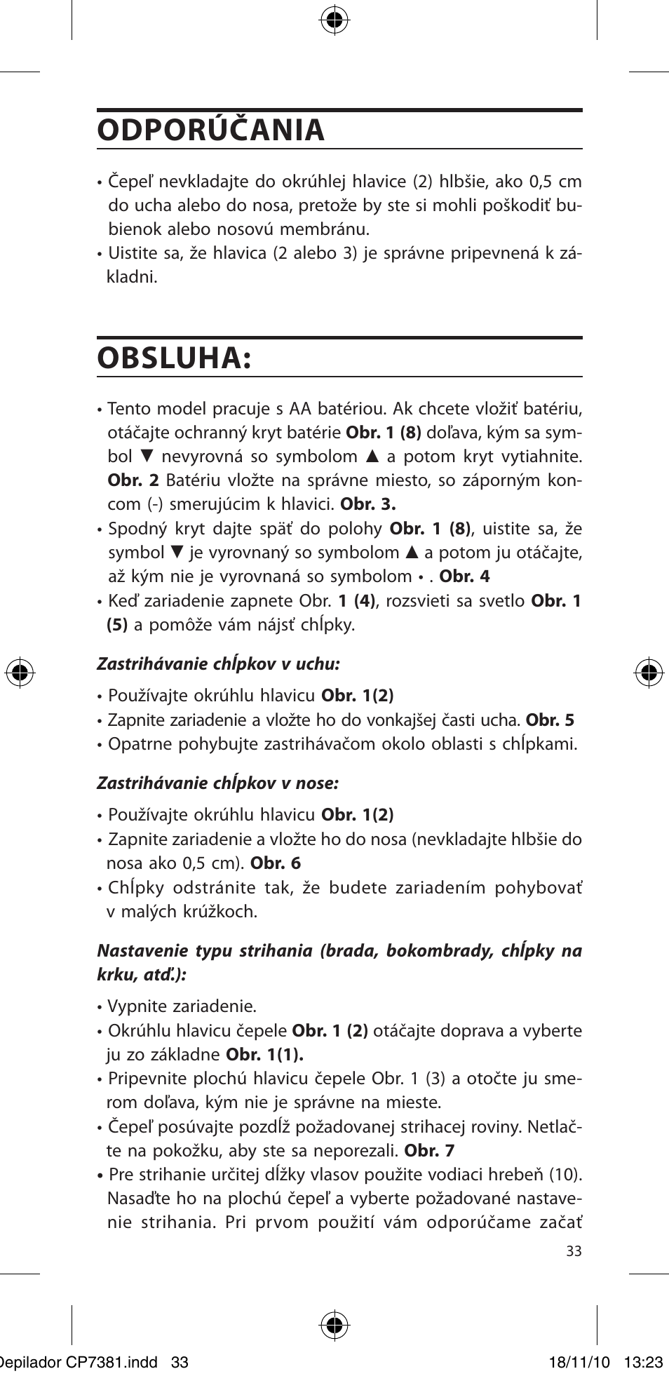 Odporúčania, Obsluha | SOLAC CP7381 User Manual | Page 34 / 48