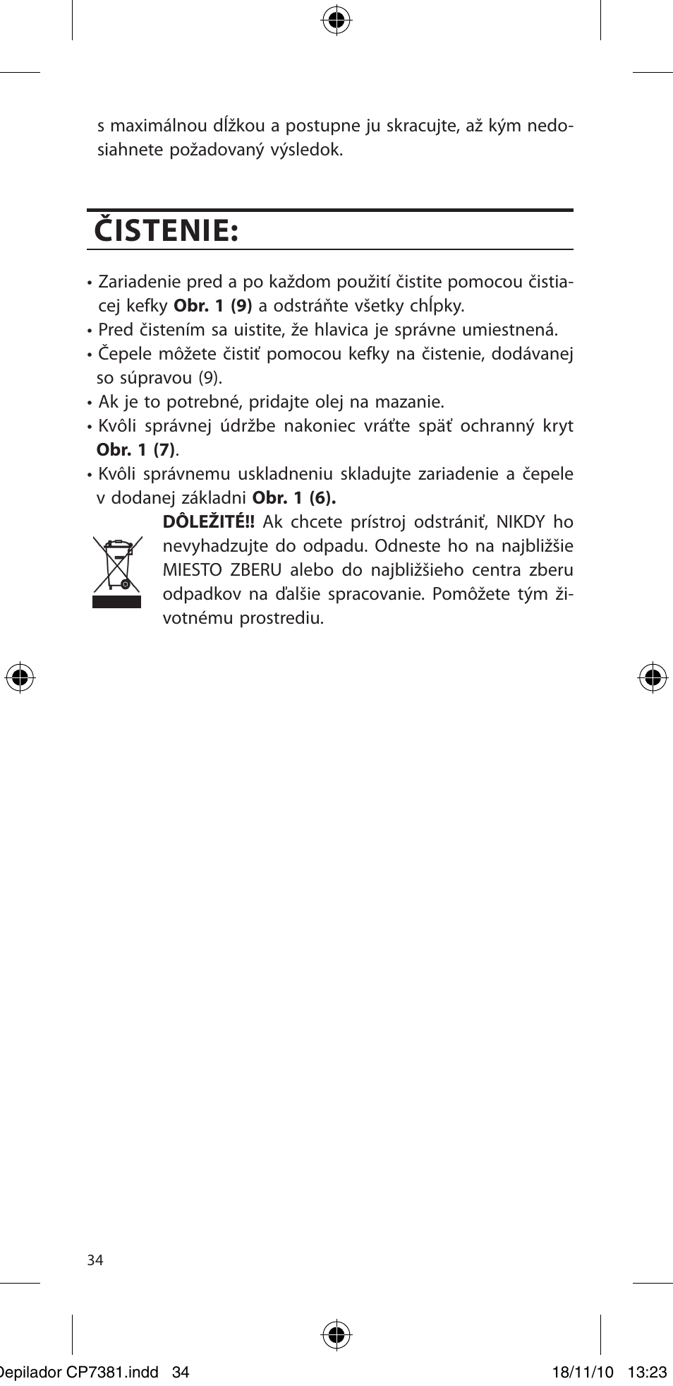 Čistenie | SOLAC CP7381 User Manual | Page 35 / 48