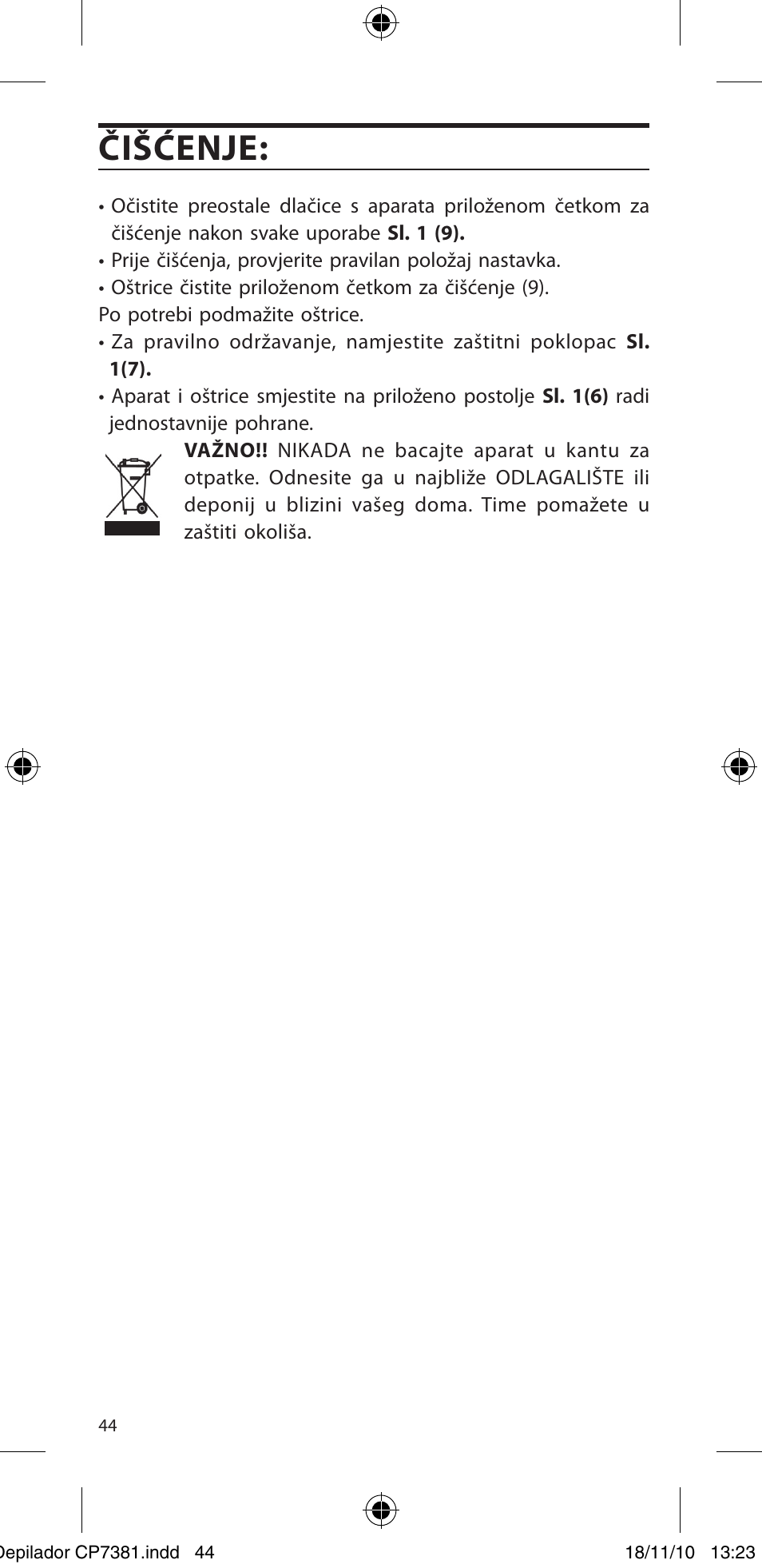 Čišćenje | SOLAC CP7381 User Manual | Page 45 / 48