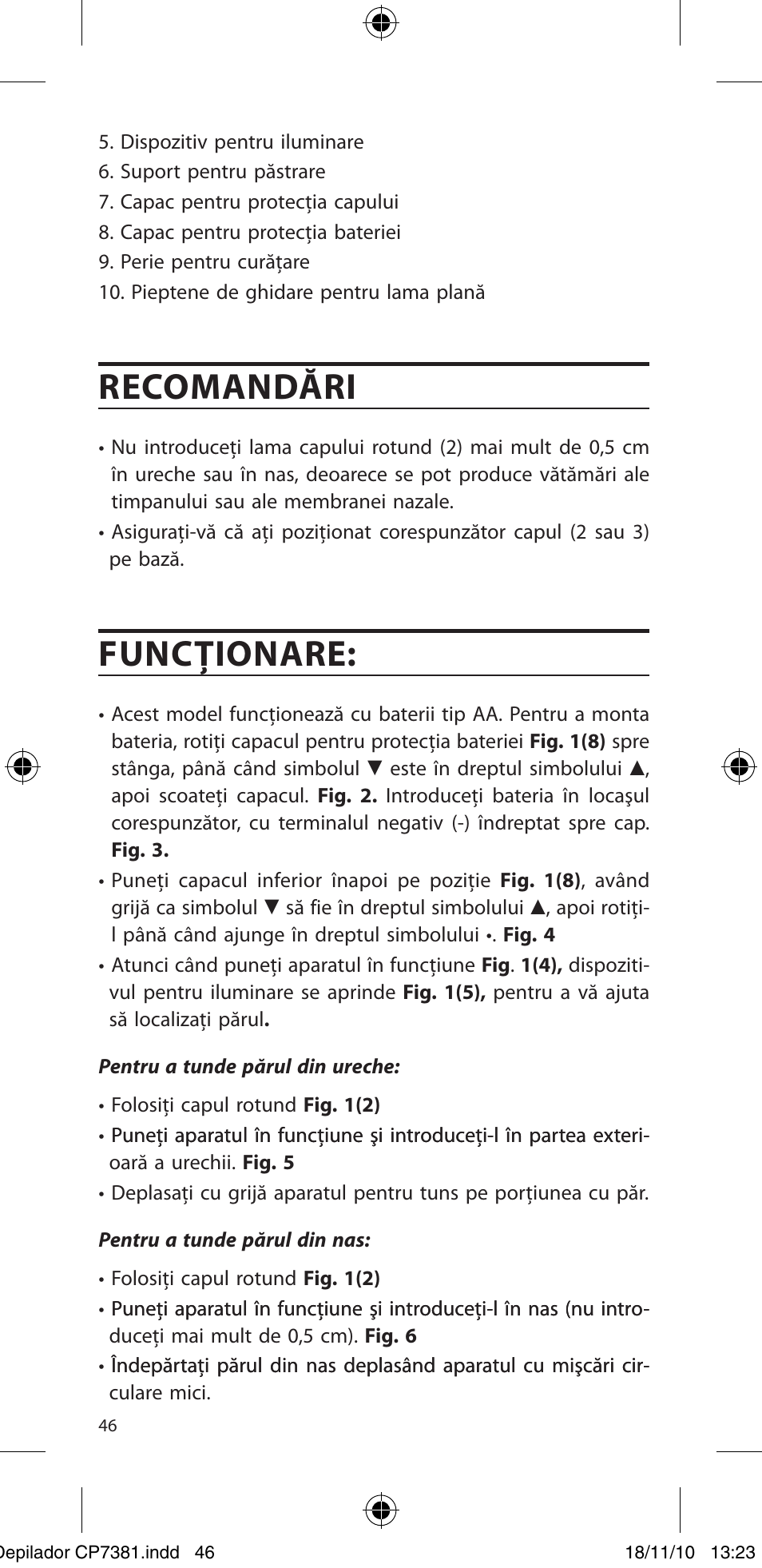 Recomandări, Funcţionare | SOLAC CP7381 User Manual | Page 47 / 48