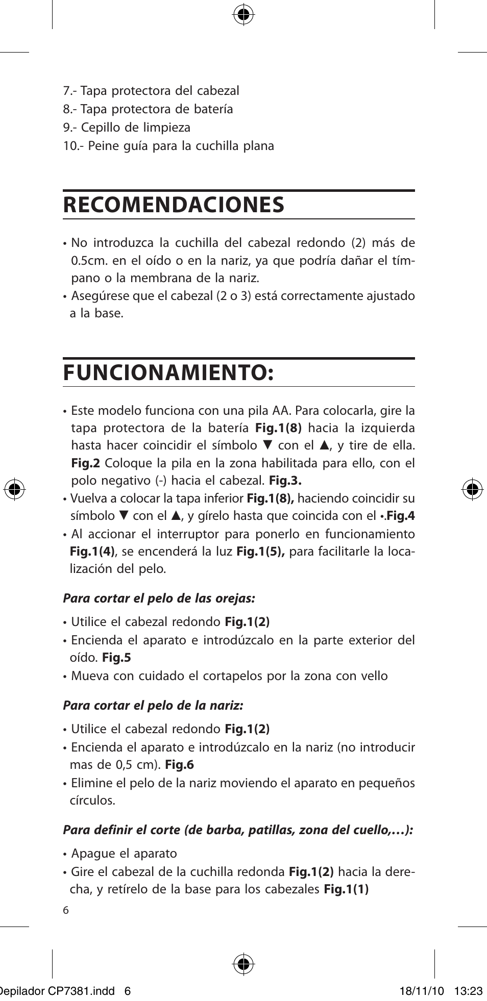 Recomendaciones, Funcionamiento | SOLAC CP7381 User Manual | Page 7 / 48