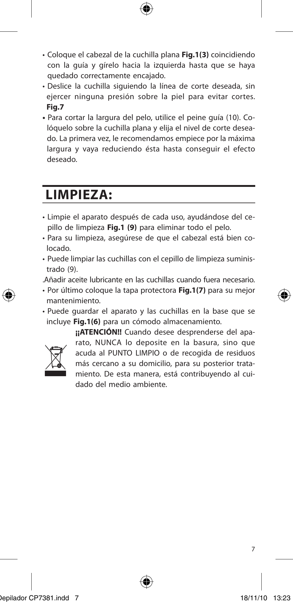 Limpieza | SOLAC CP7381 User Manual | Page 8 / 48