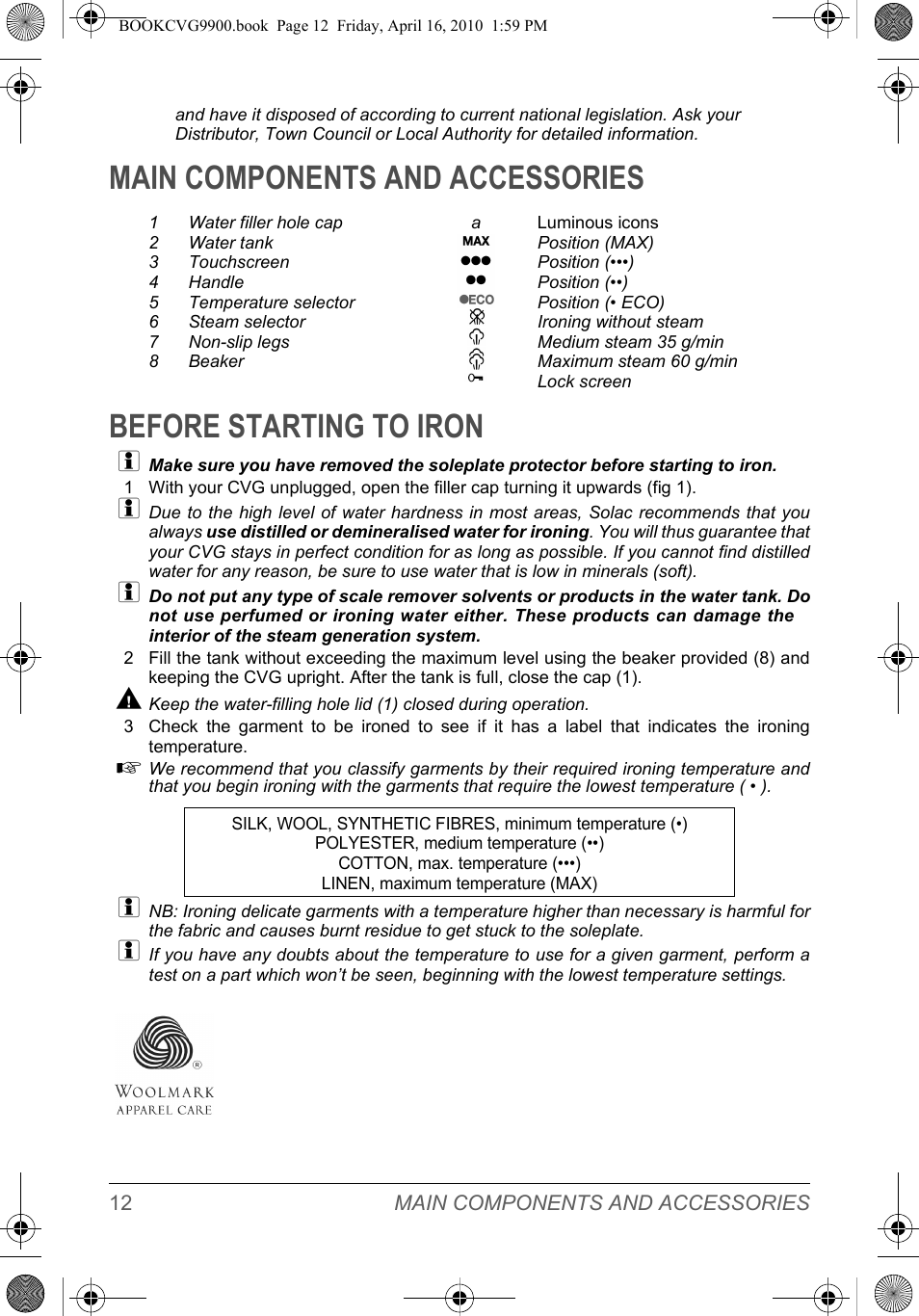 SOLAC CVG9900 User Manual | Page 12 / 90