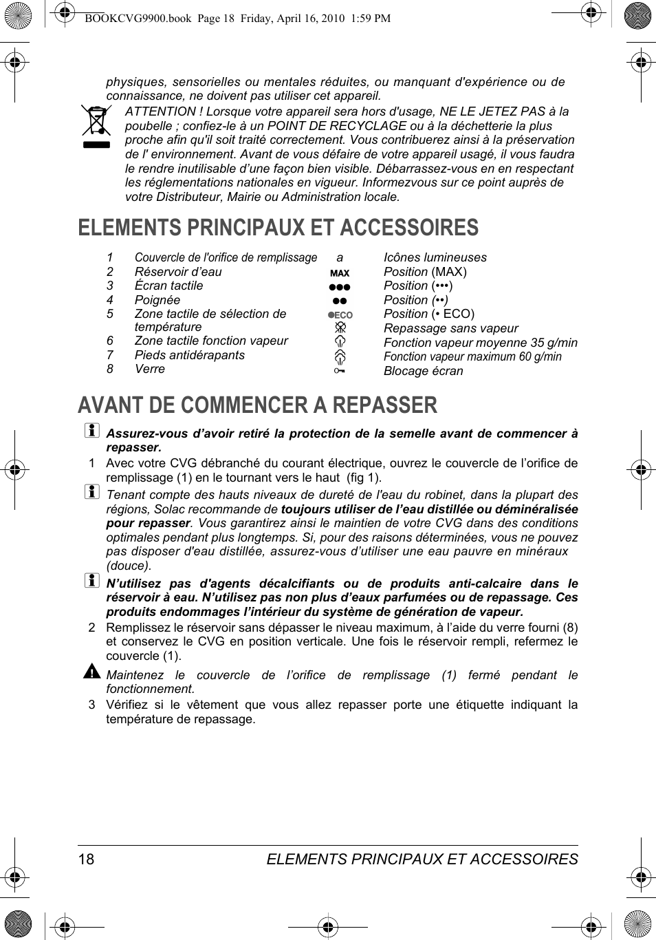 SOLAC CVG9900 User Manual | Page 18 / 90