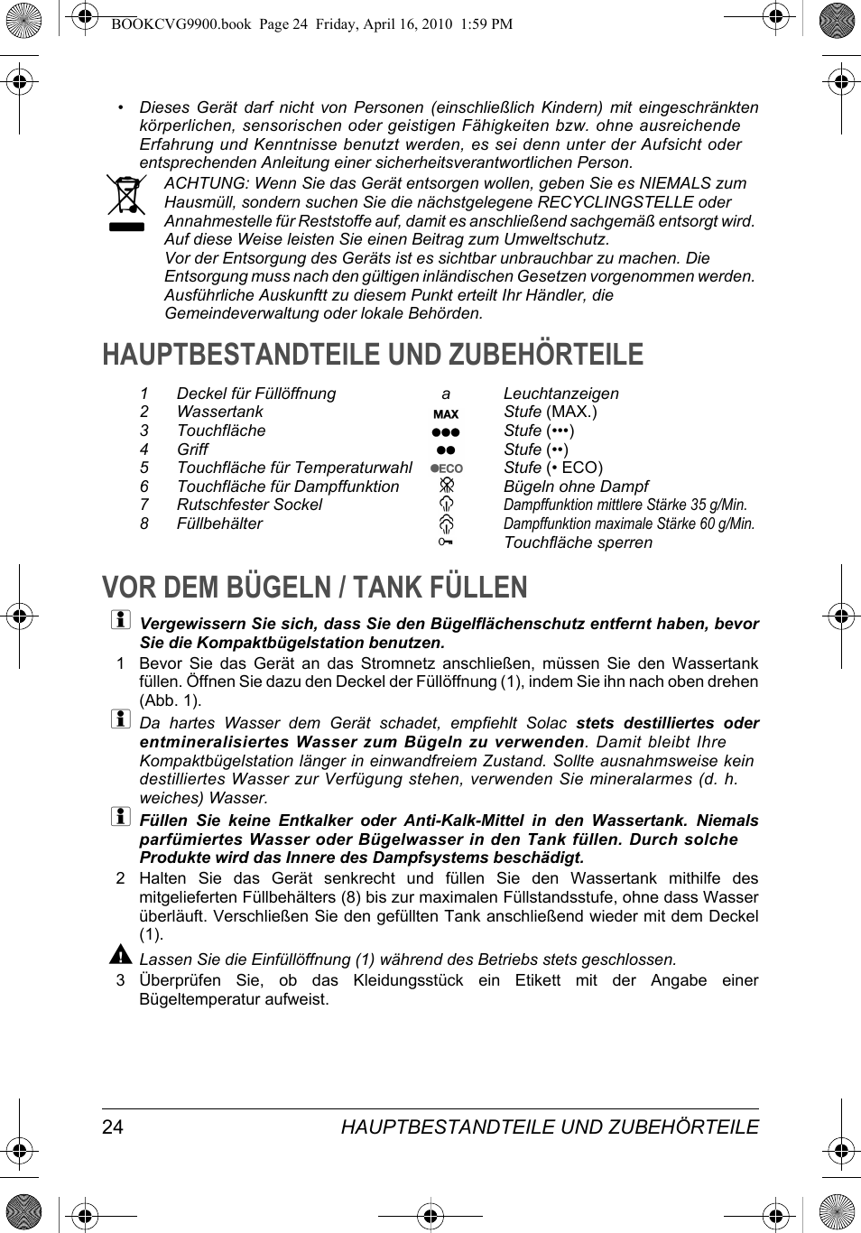 SOLAC CVG9900 User Manual | Page 24 / 90