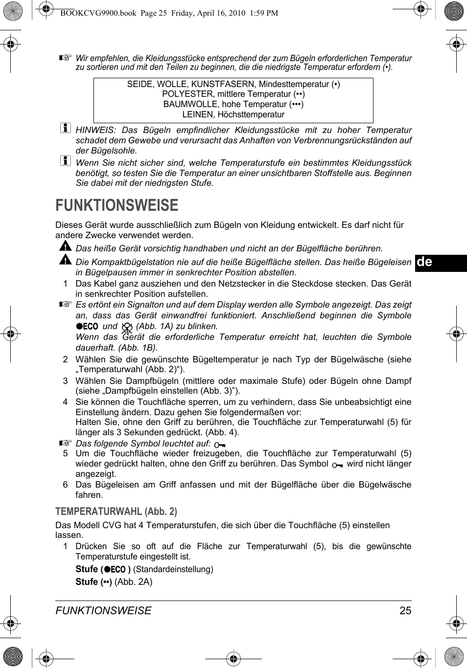 Funktionsweise | SOLAC CVG9900 User Manual | Page 25 / 90