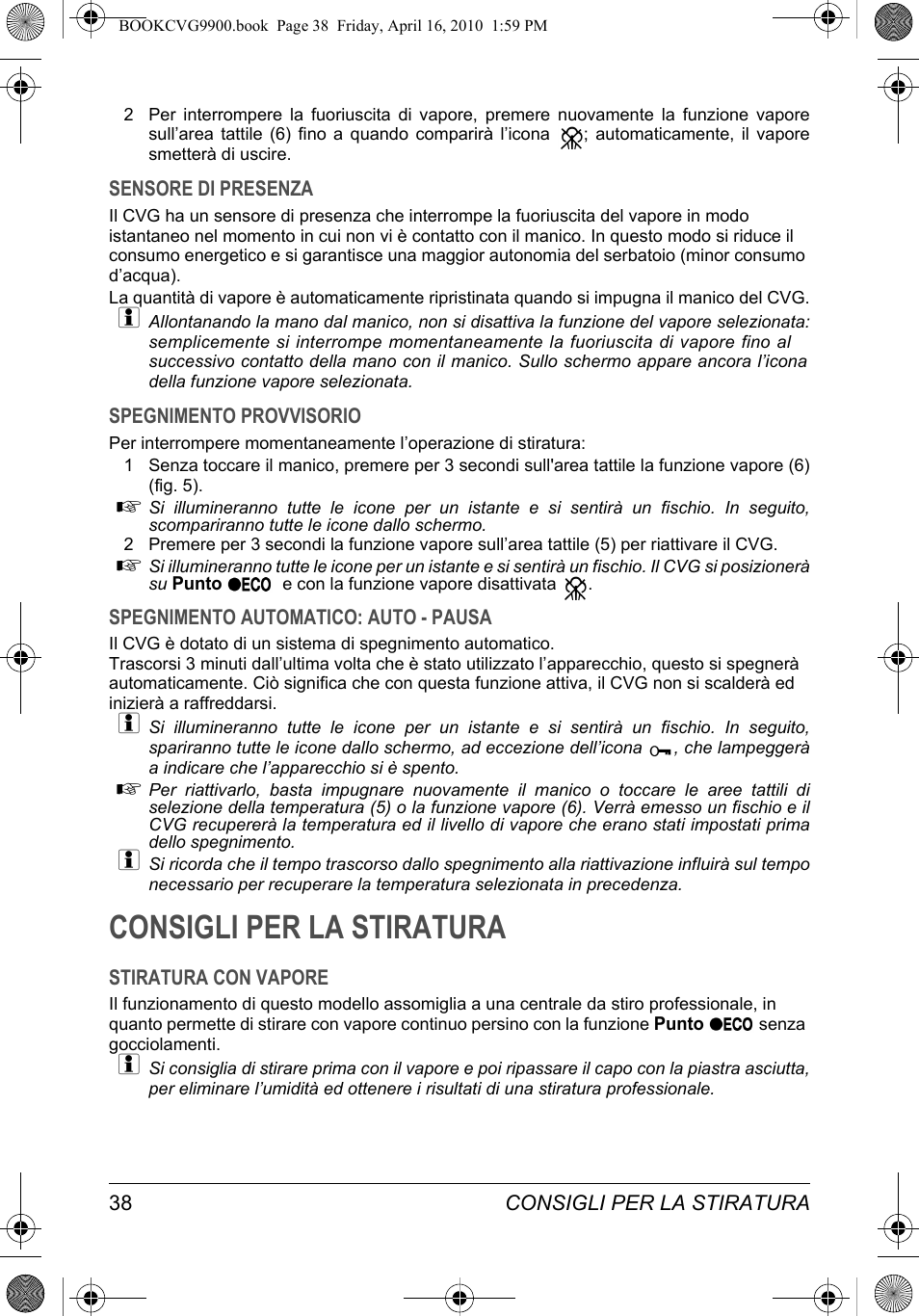 Consigli per la stiratura | SOLAC CVG9900 User Manual | Page 38 / 90