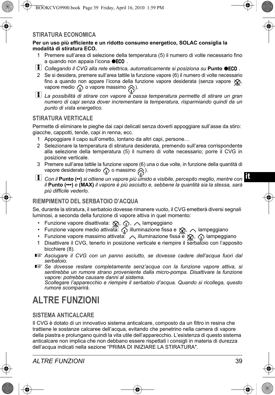 Altre funzioni | SOLAC CVG9900 User Manual | Page 39 / 90