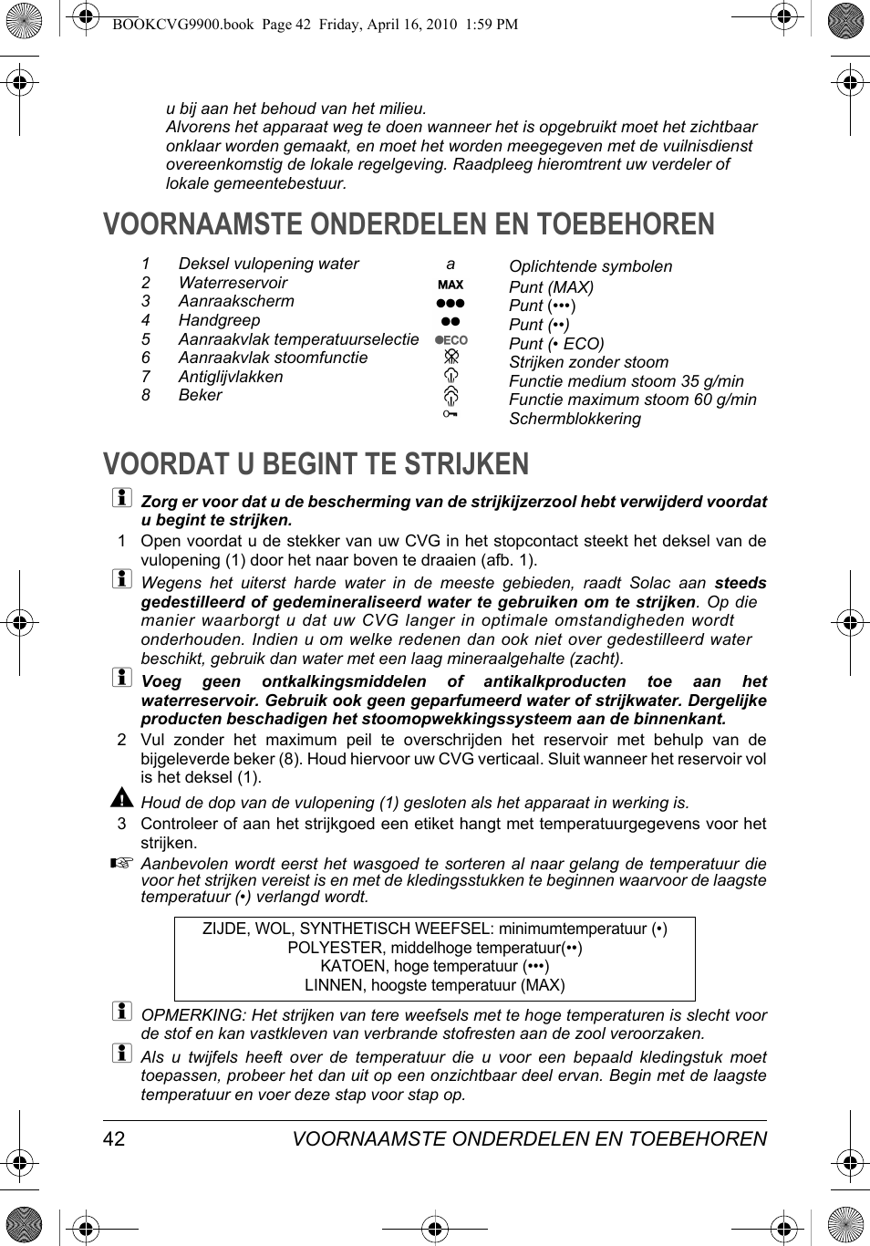 SOLAC CVG9900 User Manual | Page 42 / 90