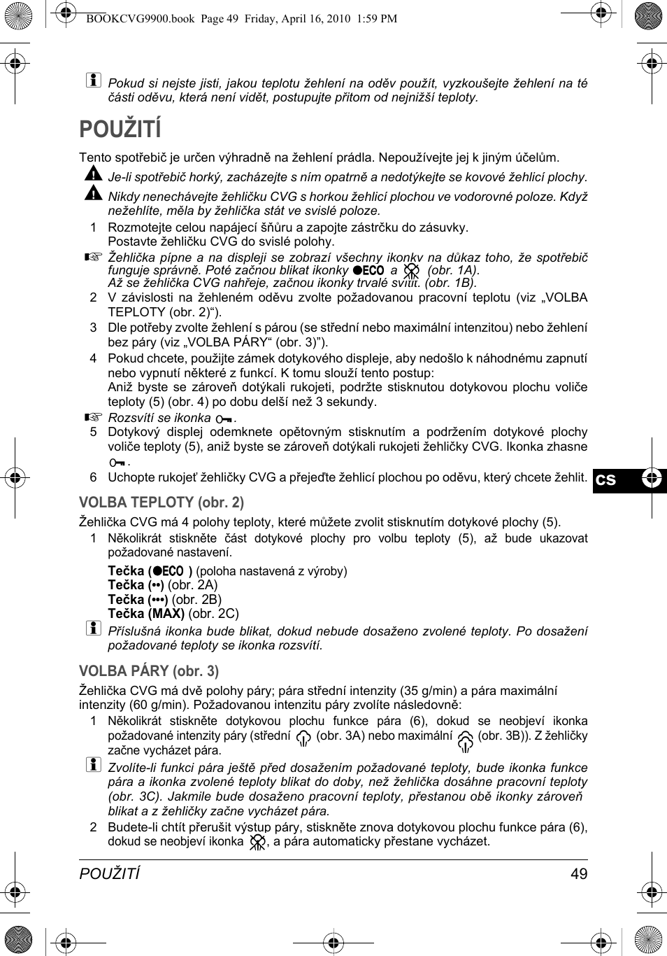 Použití | SOLAC CVG9900 User Manual | Page 49 / 90