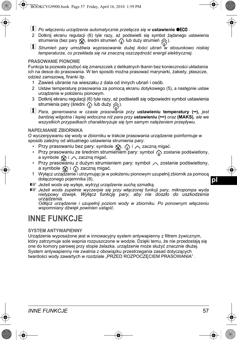 Inne funkcje | SOLAC CVG9900 User Manual | Page 57 / 90
