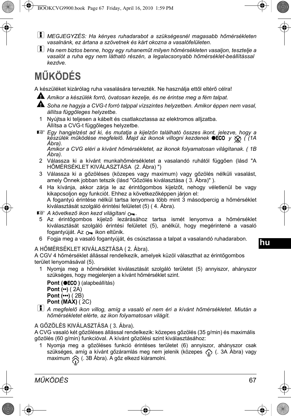 Működés | SOLAC CVG9900 User Manual | Page 67 / 90