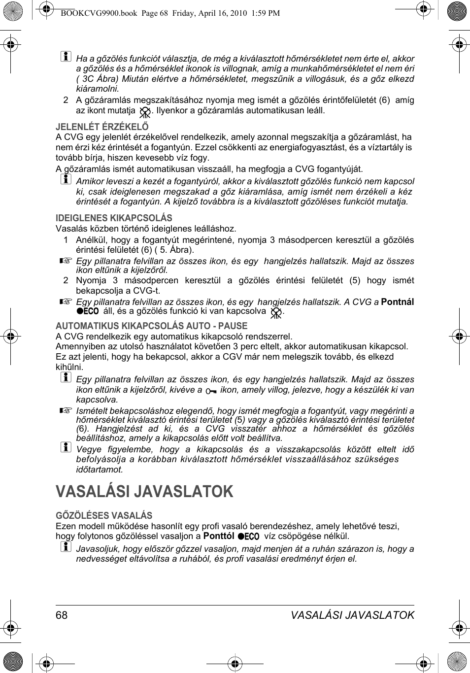 Vasalási javaslatok | SOLAC CVG9900 User Manual | Page 68 / 90