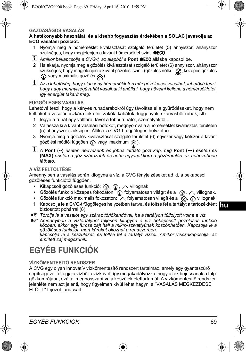 Egyéb funkciók | SOLAC CVG9900 User Manual | Page 69 / 90