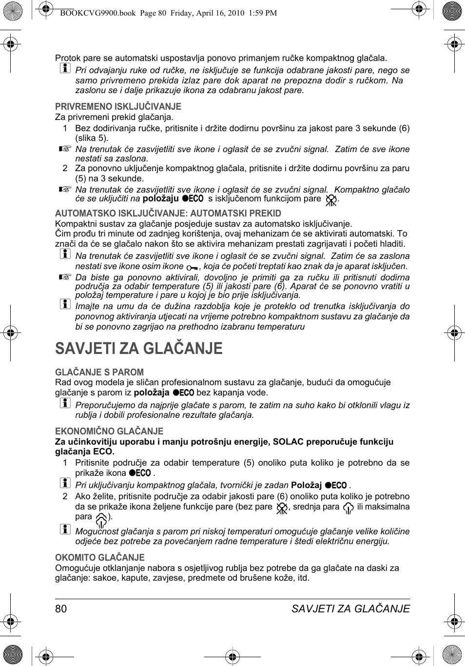 Savjeti za glačanje | SOLAC CVG9900 User Manual | Page 80 / 90