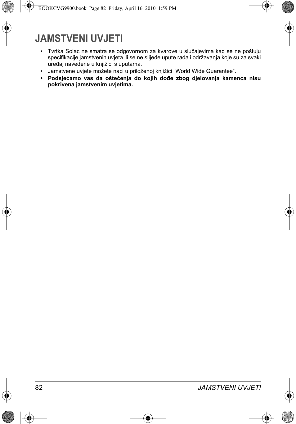 Jamstveni uvjeti | SOLAC CVG9900 User Manual | Page 82 / 90