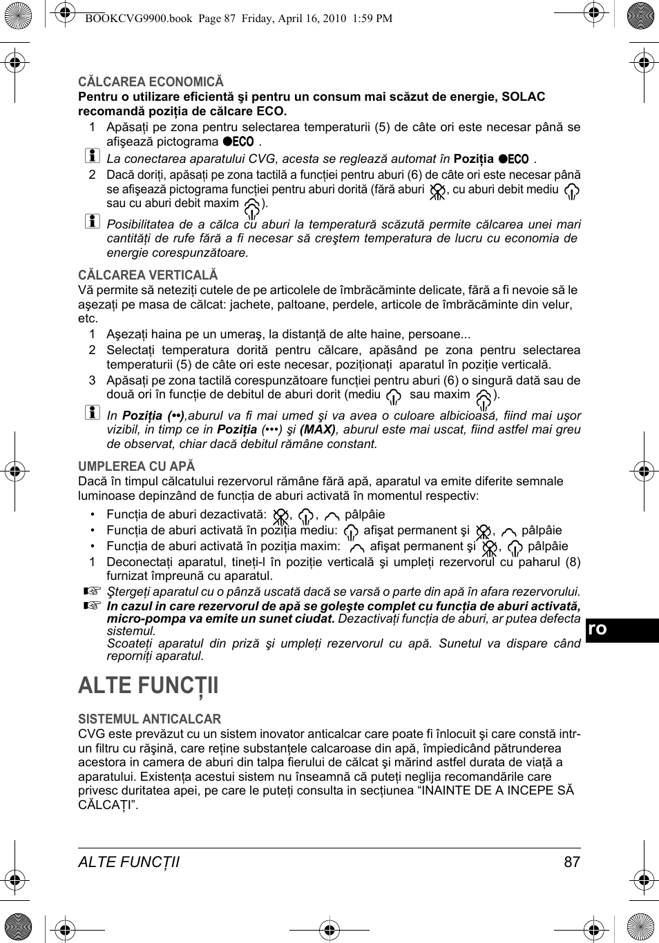 Alte funcţii | SOLAC CVG9900 User Manual | Page 87 / 90