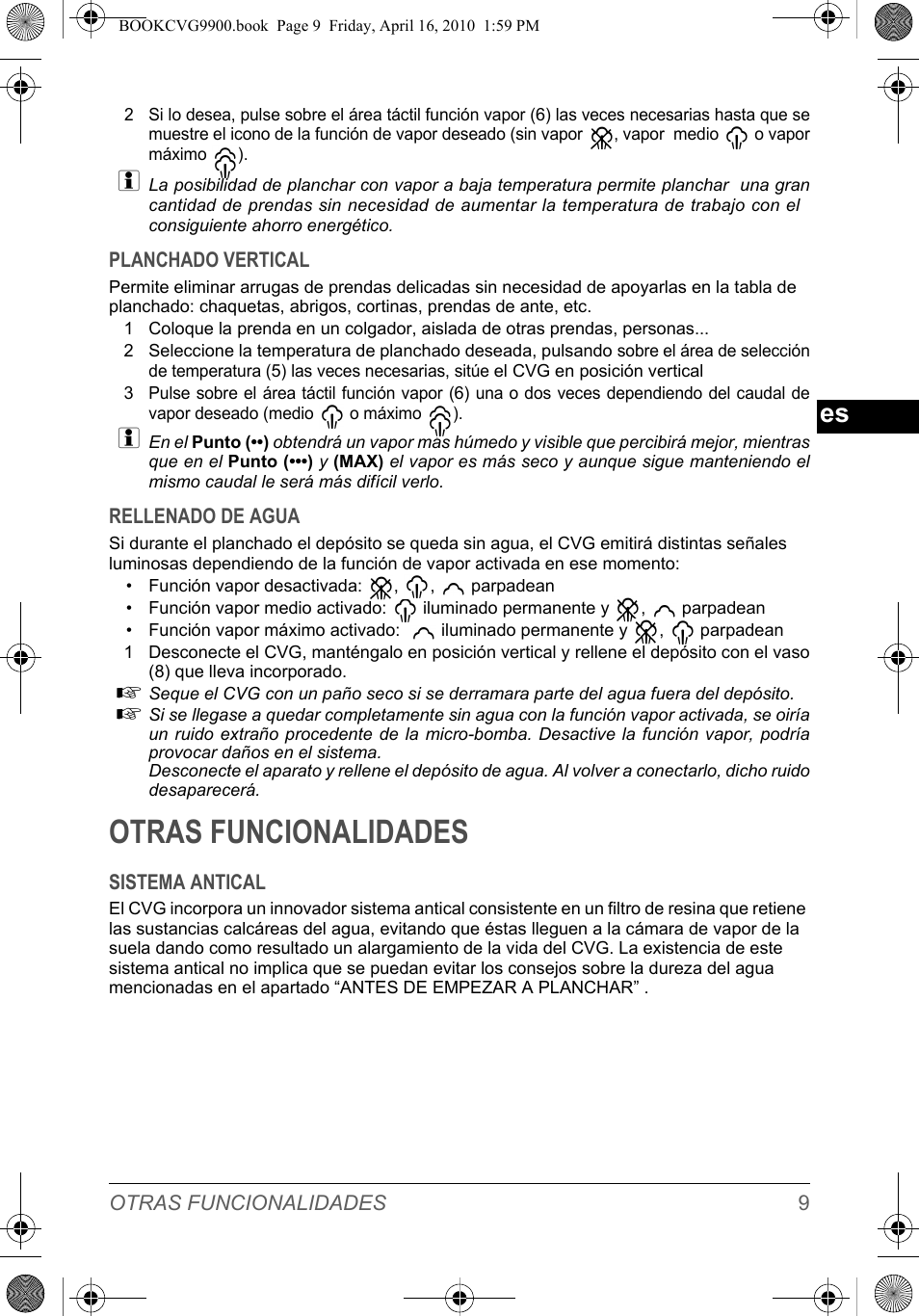 Otras funcionalidades | SOLAC CVG9900 User Manual | Page 9 / 90