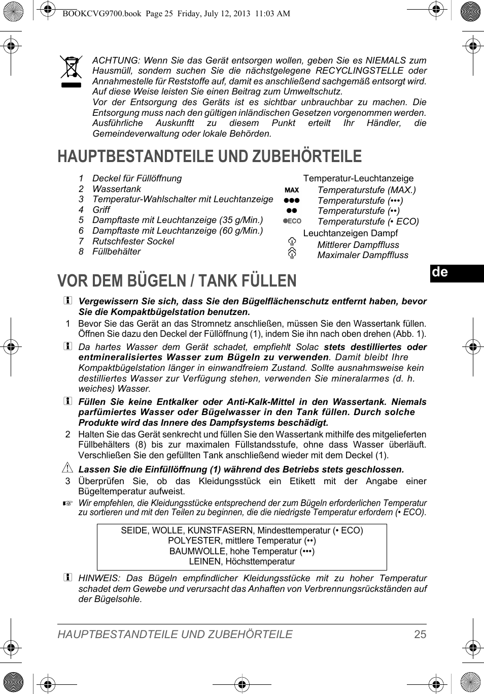 SOLAC CVG9700 User Manual | Page 27 / 92