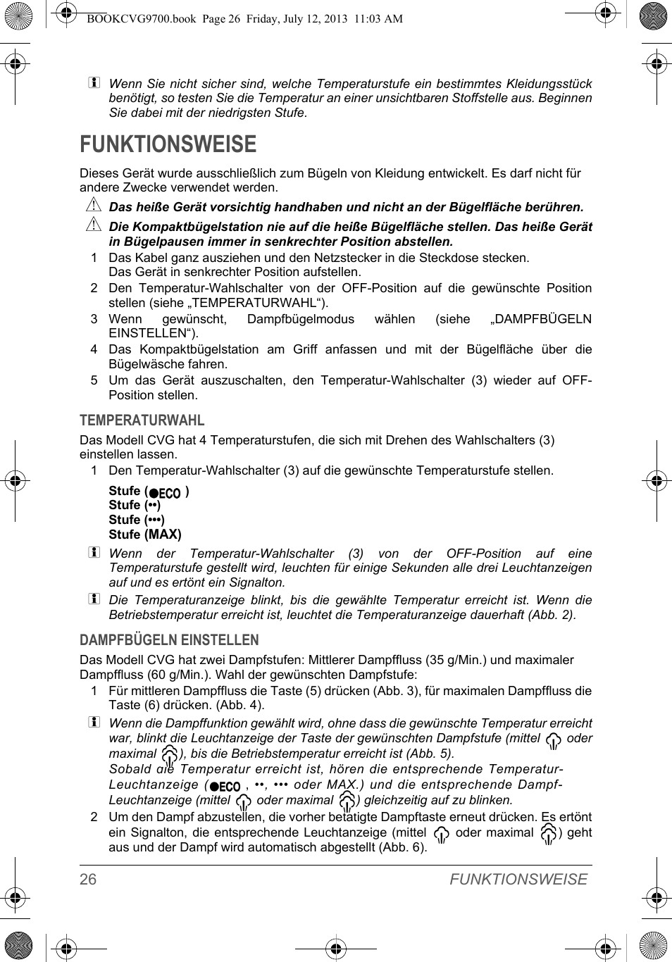Funktionsweise | SOLAC CVG9700 User Manual | Page 28 / 92