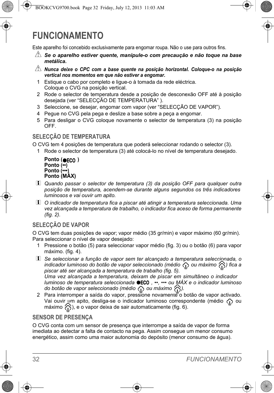 Funcionamento | SOLAC CVG9700 User Manual | Page 34 / 92