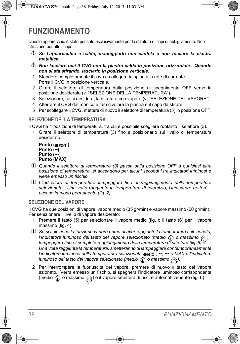 Funzionamento | SOLAC CVG9700 User Manual | Page 40 / 92