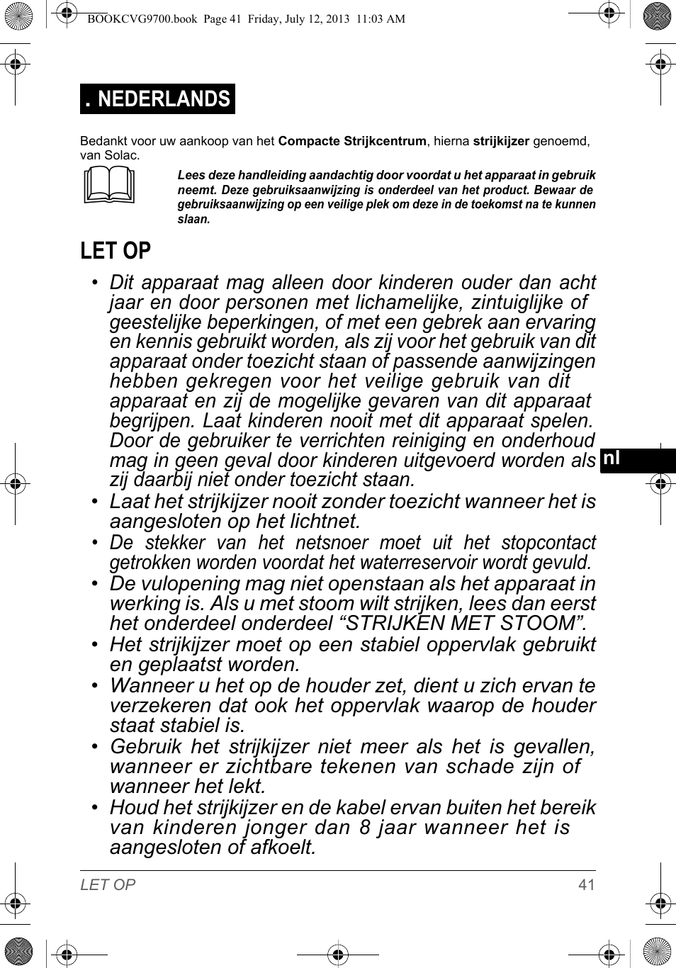 Let op | SOLAC CVG9700 User Manual | Page 43 / 92