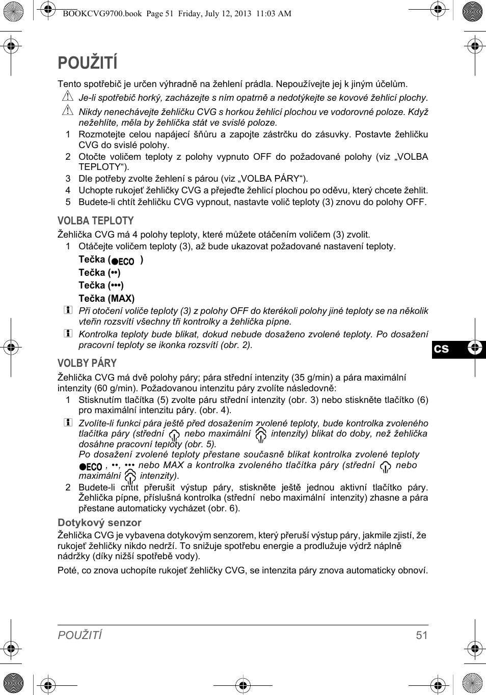 Použití | SOLAC CVG9700 User Manual | Page 53 / 92