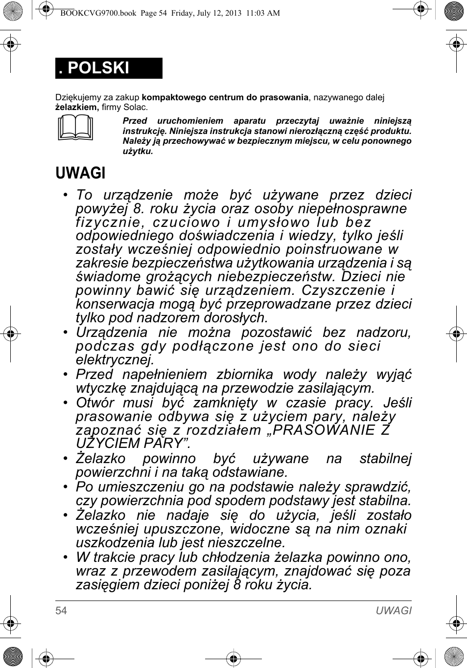 Uwagi, Polski | SOLAC CVG9700 User Manual | Page 56 / 92