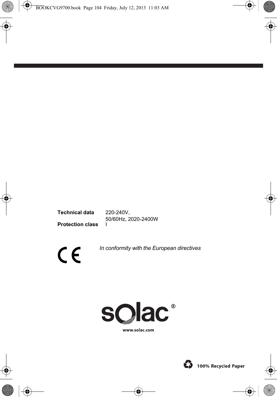 SOLAC CVG9700 User Manual | Page 92 / 92