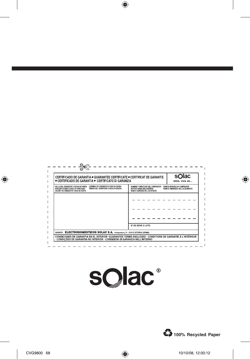 SOLAC CVG9805 User Manual | Page 68 / 68