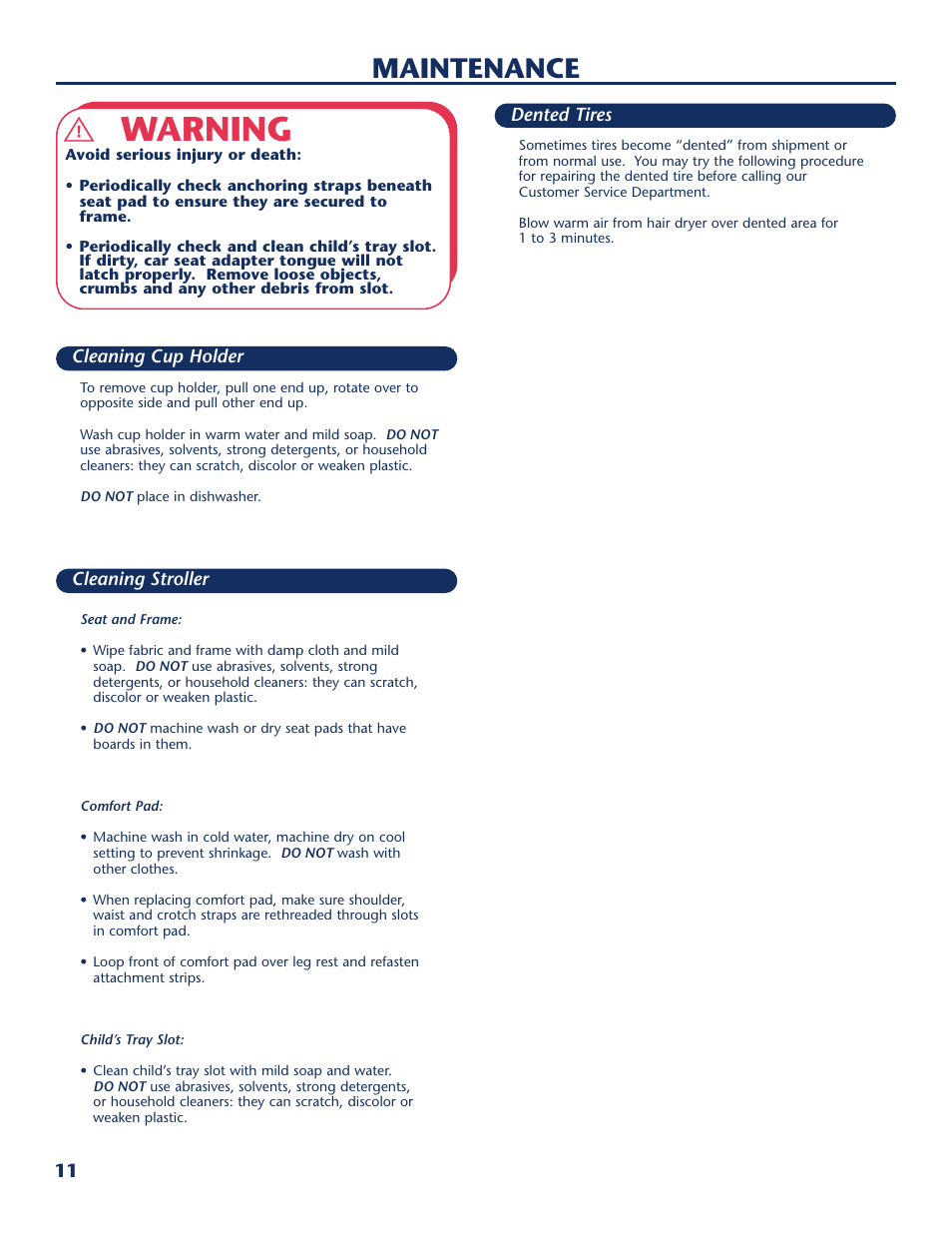 Warning, Maintenance | Century LIFESTYLE SERIER PM-1722AC User Manual | Page 12 / 16