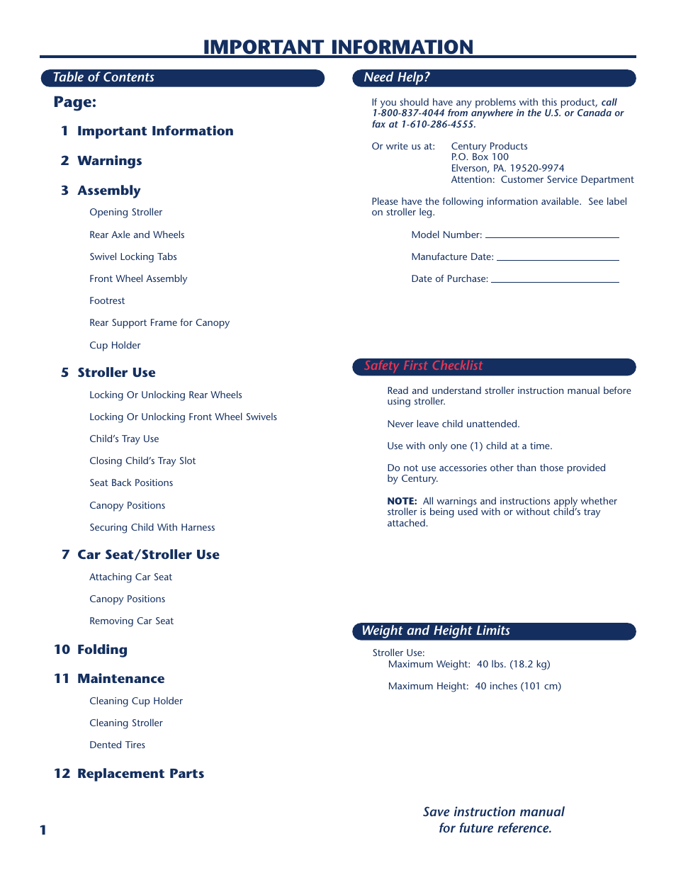 Important information, Page | Century LIFESTYLE SERIER PM-1722AC User Manual | Page 2 / 16