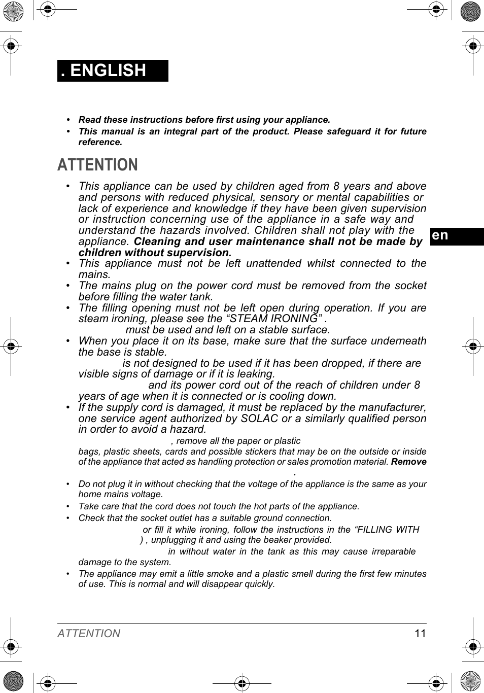 English, Attention | SOLAC PV2015 User Manual | Page 11 / 81