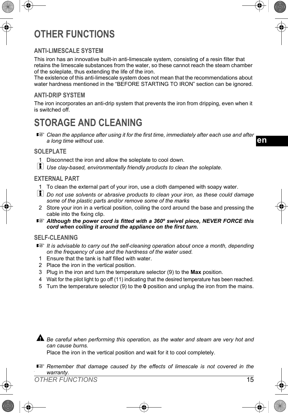 Other functions, Storage and cleaning | SOLAC PV2015 User Manual | Page 15 / 81