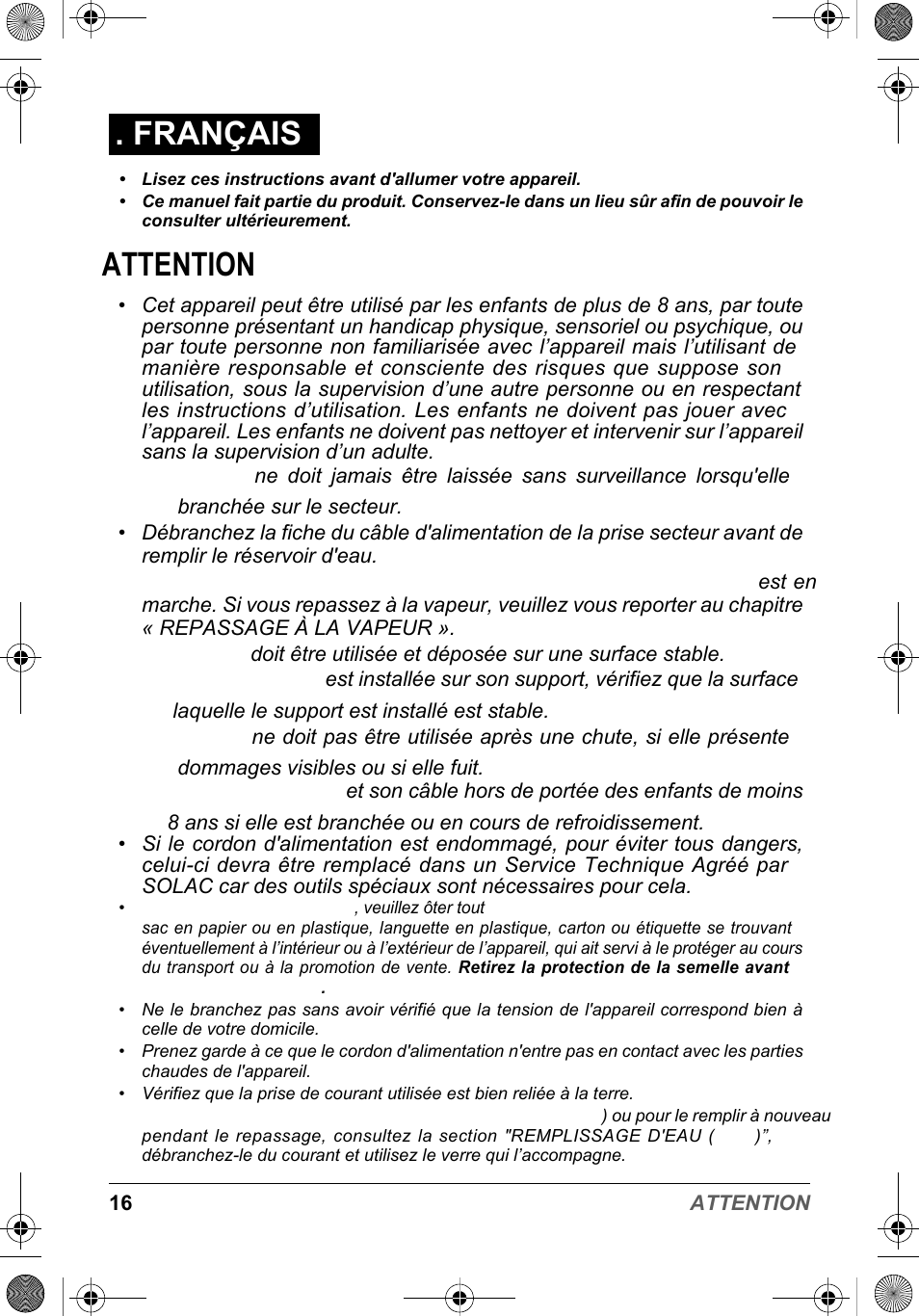 Français, Attention | SOLAC PV2015 User Manual | Page 16 / 81